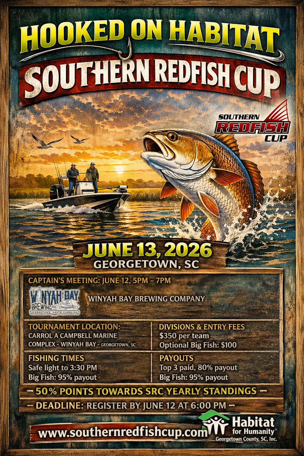 Hooked SRC Flyer with Winyah Brewing Logo